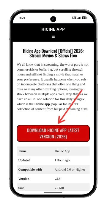 Hicine browser screen preview